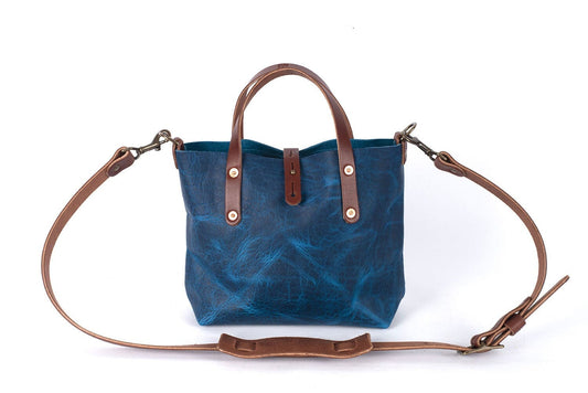 AVERY LEATHER TOTE BAG - MINI CROSSBODY - COBALT BISON