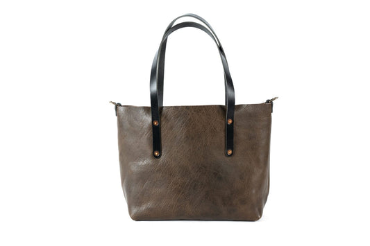 AVERY LEATHER TOTE BAG - MEDIUM - MYSTERY MOSS - SNAPS - D-RINGS - D-CLIP - ONE INSIDE POCKET - IN STOCK