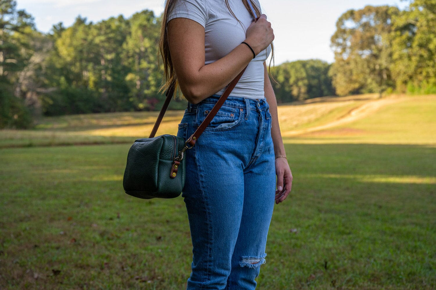 SARAH LEATHER CROSSBODY - FOREST GREEN