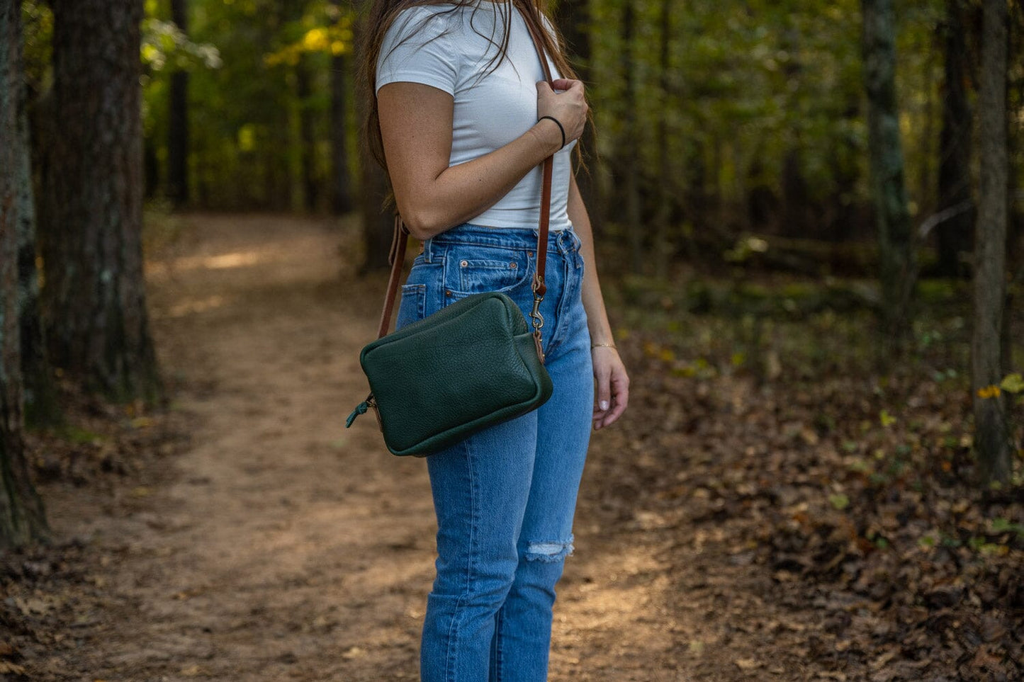 SARAH LEATHER CROSSBODY - FOREST GREEN