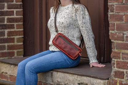 LEATHER FANNY PACK / LEATHER WAIST BAG - REDWOOD BISON