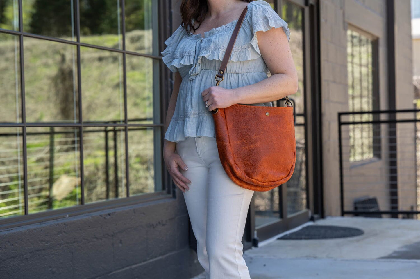 Celeste Leather Hobo Bag - Tangerine Bison