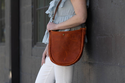 Celeste Leather Hobo Bag - Tangerine Bison