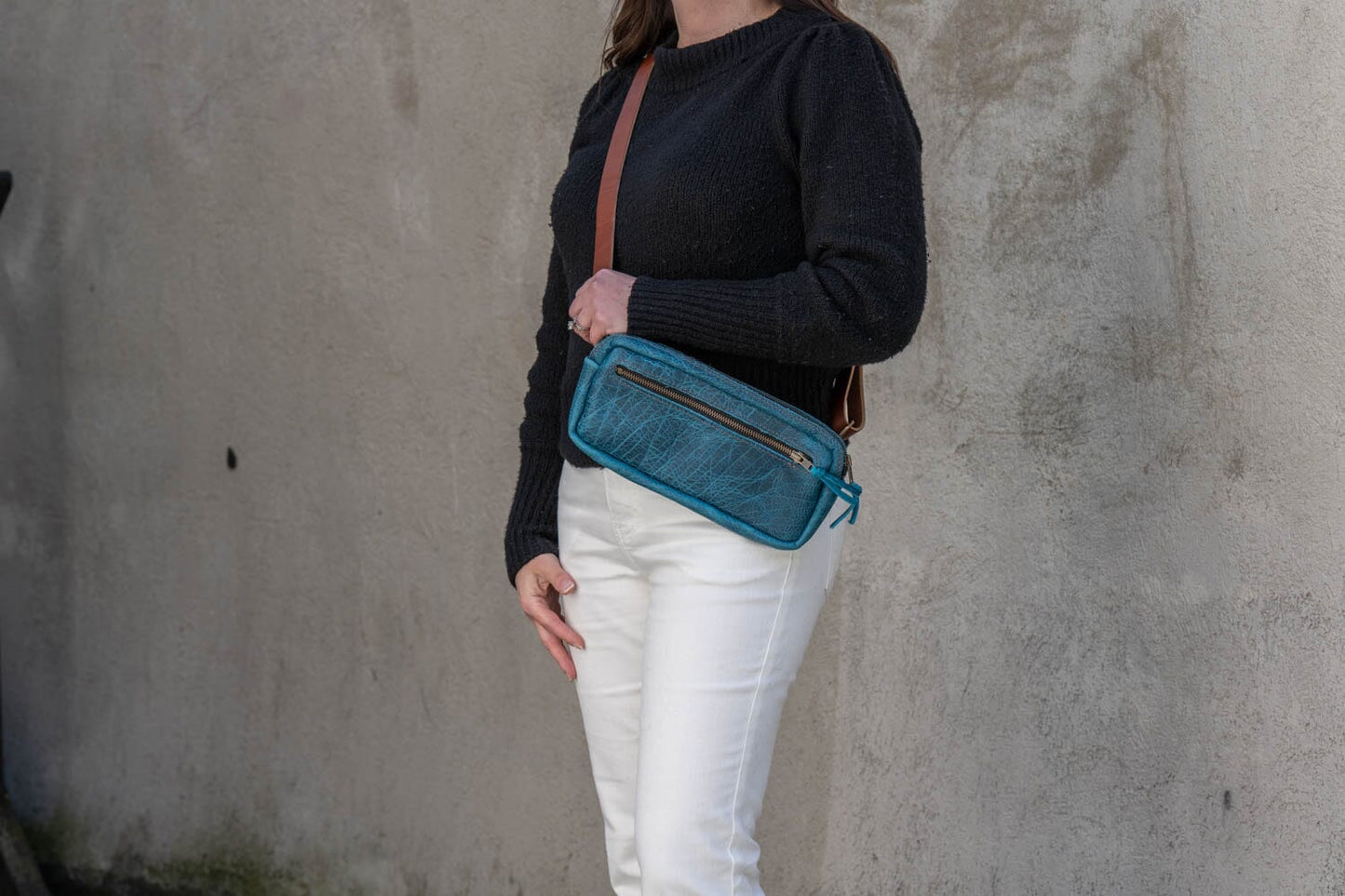 LEATHER FANNY PACK / LEATHER WAIST BAG - DELUXE - COBALT BISON