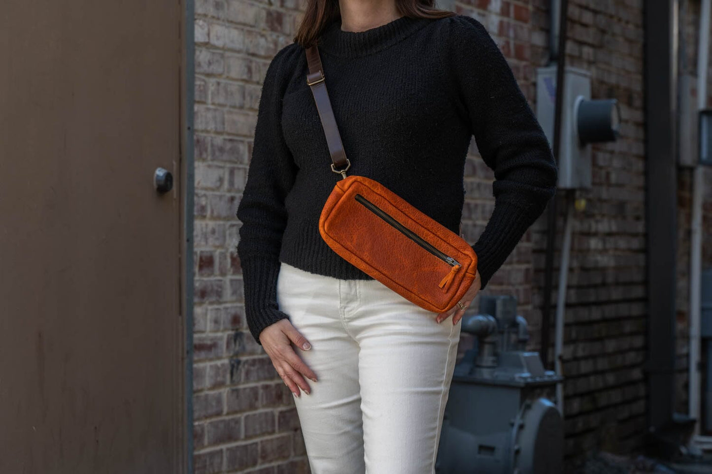 LEATHER FANNY PACK / LEATHER WAIST BAG - TANGERINE BISON