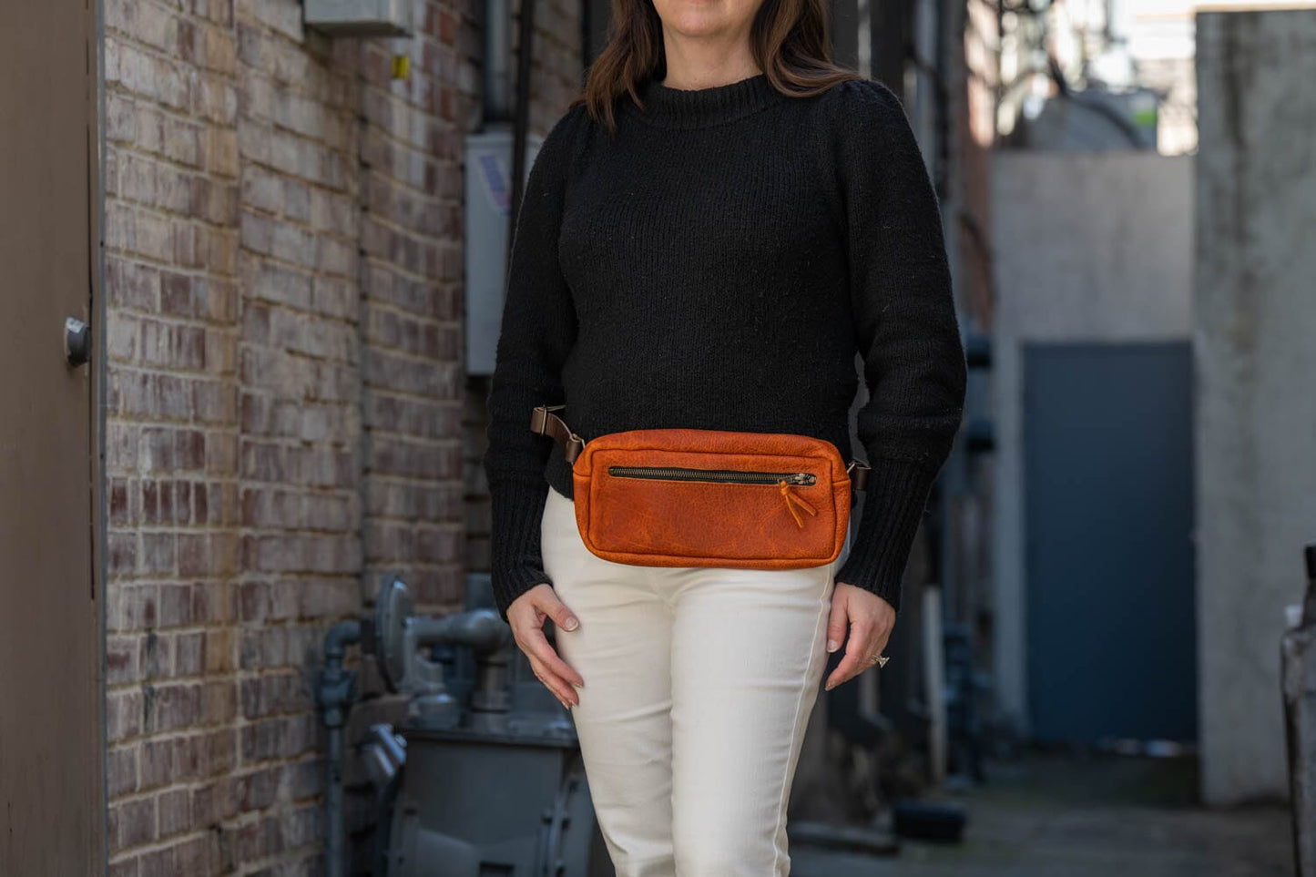 LEATHER FANNY PACK / LEATHER WAIST BAG - TANGERINE BISON