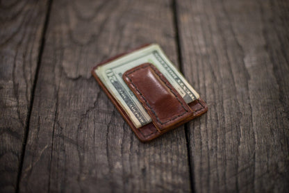 SLIM LEATHER CARD WALLET WITH MAGNETIC MONEY CLIP (READY TO SHIP)