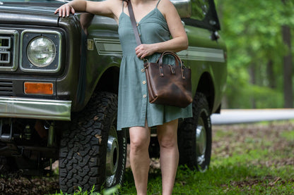 AVERY LEATHER TOTE BAG - MINI CROSSBODY - RUSTIC PECAN