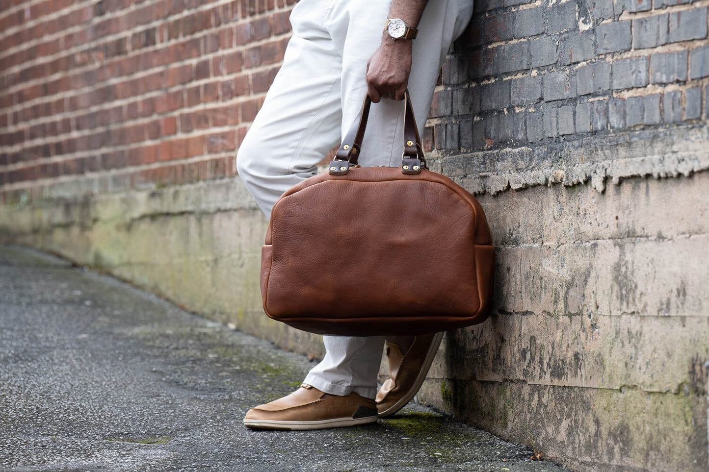 HOFFMAN LEATHER WEEKENDER DUFFLE BAG