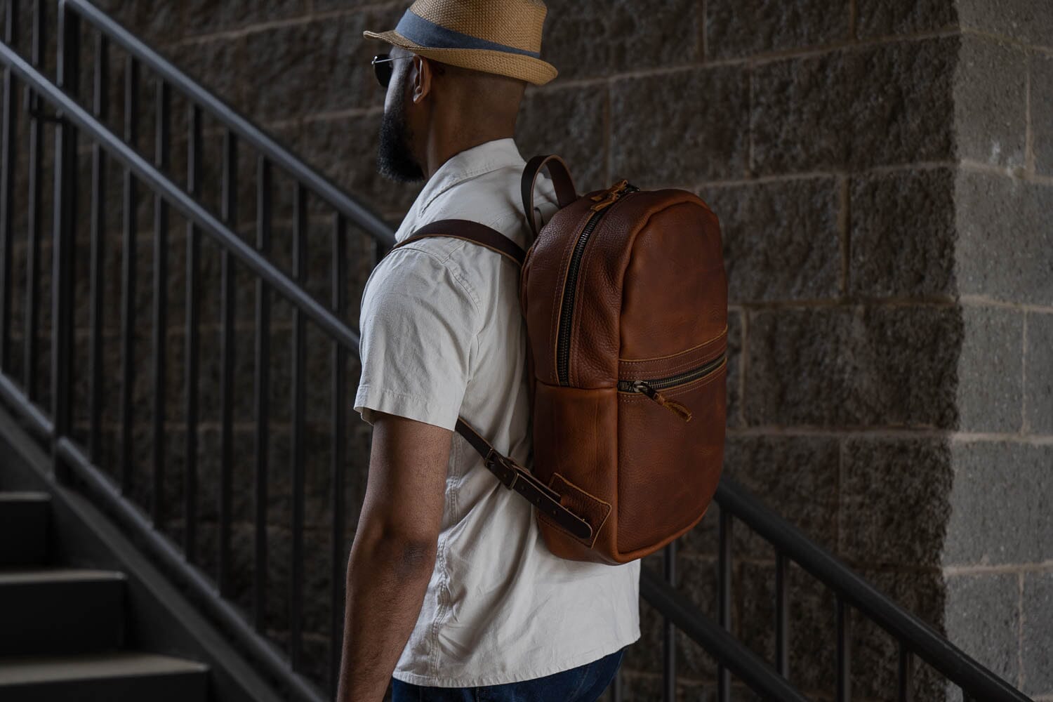 Go online Forth Goods Medium Classic Zippered leather backpack