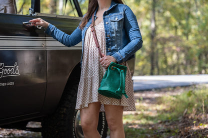 Leather Bucket Bag - Small - Pine Green Bison