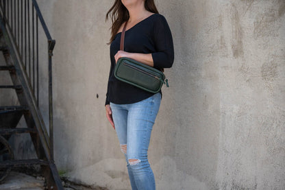 LEATHER FANNY PACK / LEATHER WAIST BAG - DELUXE - FOREST GREEN