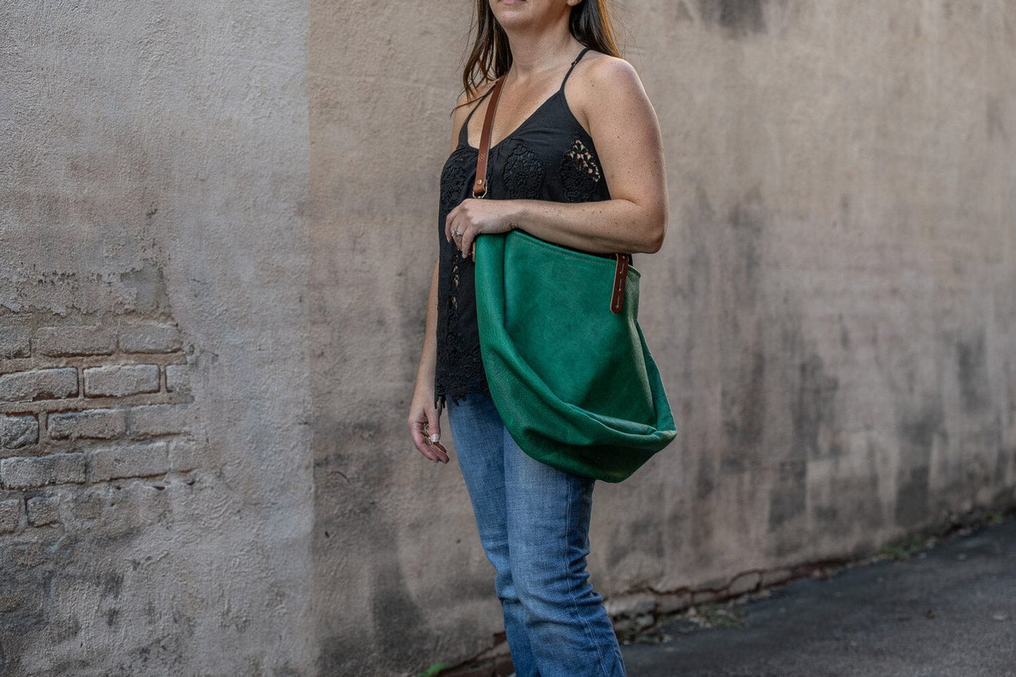 Celeste Leather Hobo Bag - Large - Pine Green Bison