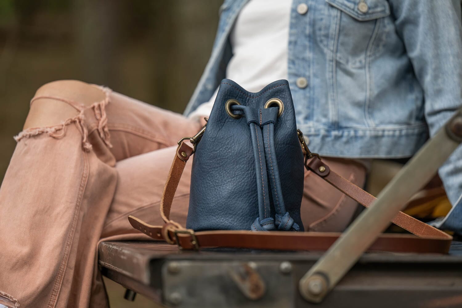 VTG Dooney & Bourke Mini/Small Navy/Brown Crossbody high quality Leather Bucket Bag