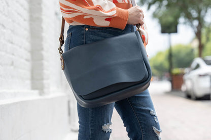 KINDLE LEATHER SATCHEL - SMOKEY BLUE