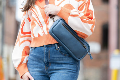 LEATHER FANNY PACK / LEATHER WAIST BAG - DELUXE - SMOKEY BLUE