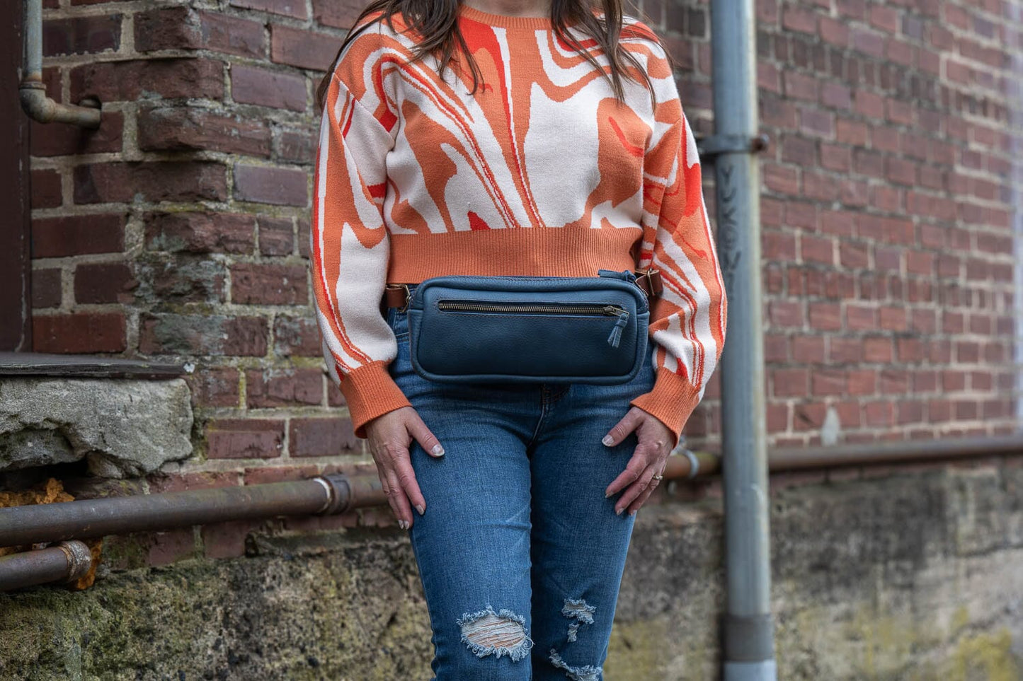 LEATHER FANNY PACK / LEATHER WAIST BAG - DELUXE - SMOKEY BLUE