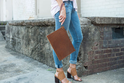 FELICITY ZIPPERED CLUTCH WITH WRISTLET LARGE - RUSTIC PECAN - IN STOCK