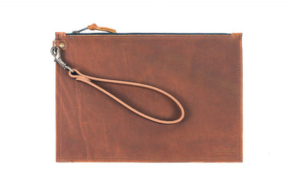 FELICITY ZIPPERED CLUTCH WITH WRISTLET LARGE - RUSTIC PECAN - IN STOCK