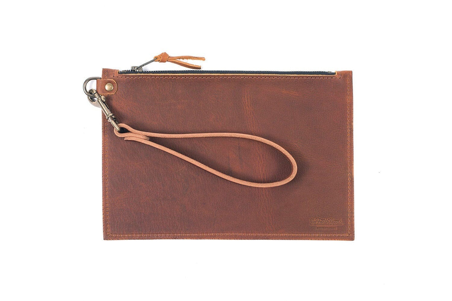 FELICITY ZIPPERED CLUTCH WITH WRISTLET - SMALL - SADDLE