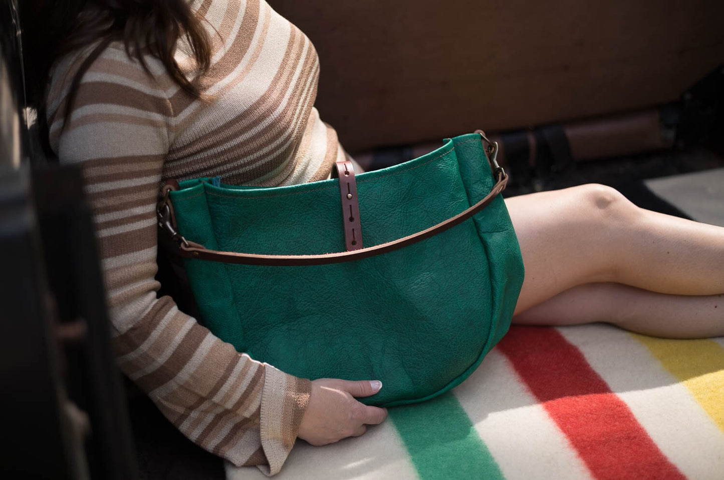 Celeste Leather Hobo Bag - Medium - Pine Green Bison