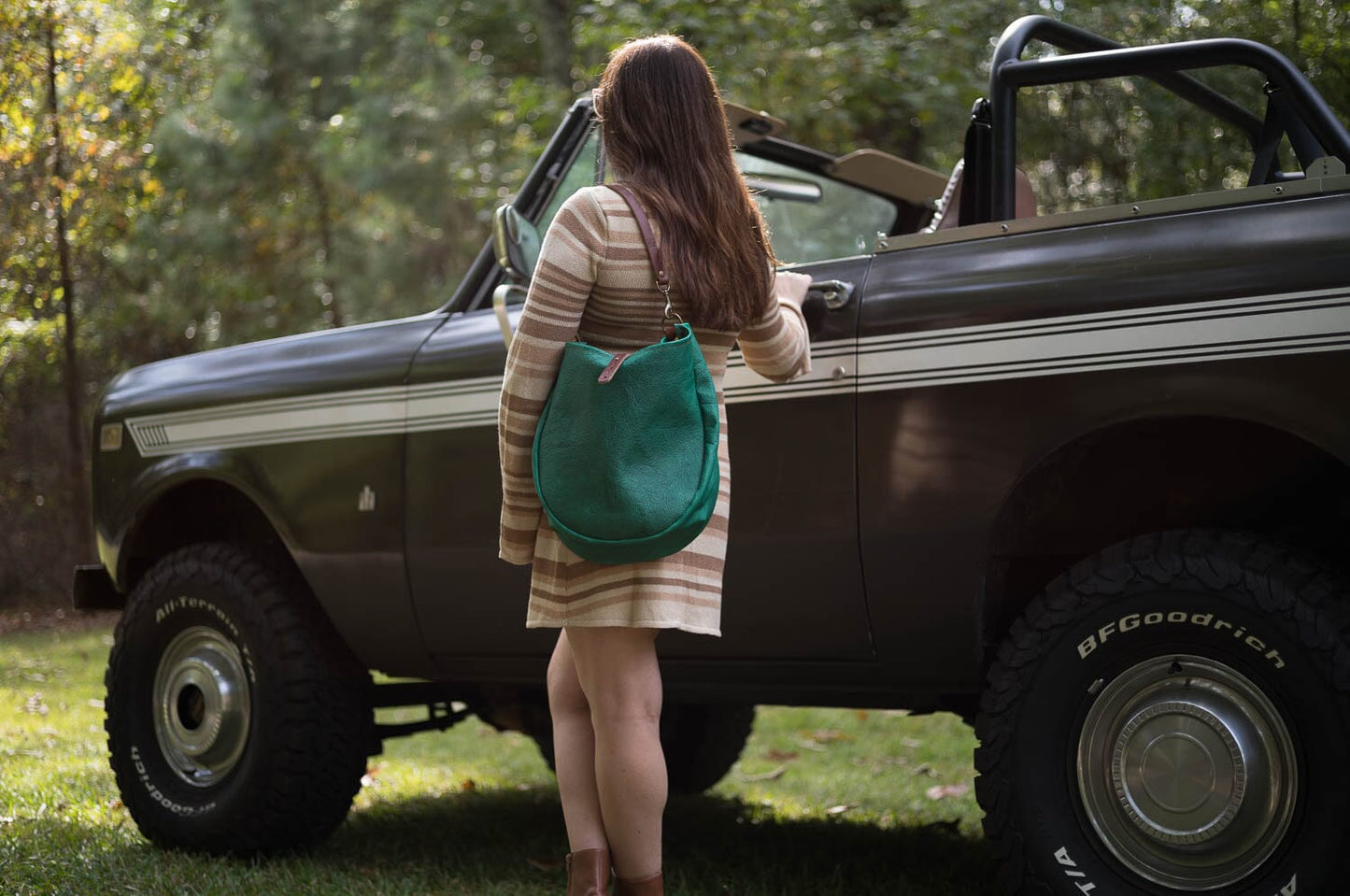 Celeste Leather Hobo Bag - Medium - Pine Green Bison