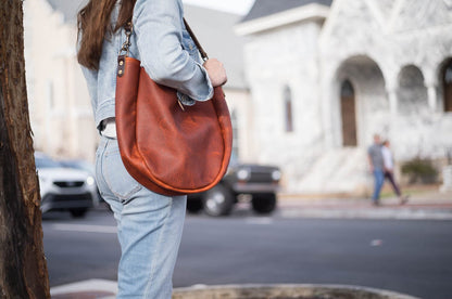 Celeste Leather Hobo Bag - Medium - Tangerine Bison