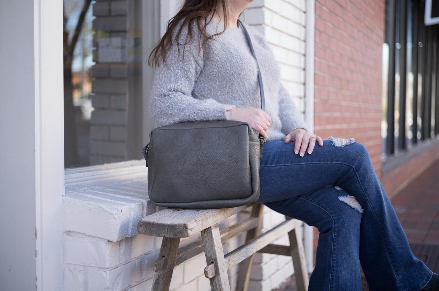 SARAH LEATHER CROSSBODY - LARGE - LEAD GRAY - IN STOCK