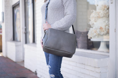 SARAH LEATHER CROSSBODY - LARGE - LEAD GRAY