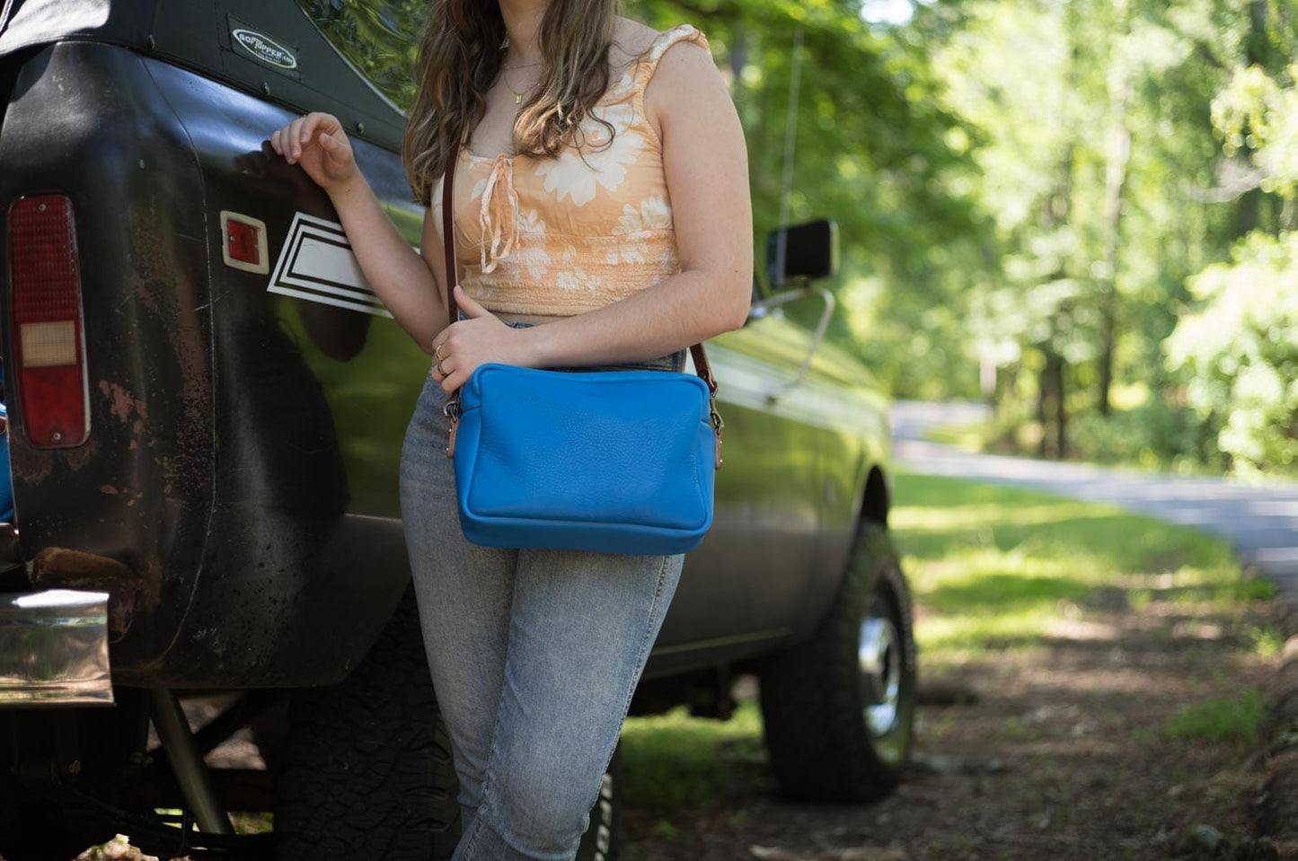 SARAH LEATHER CROSSBODY - OCEAN BLUE