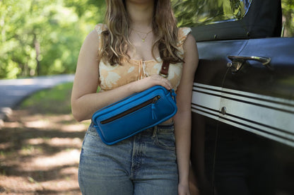 LEATHER FANNY PACK / LEATHER WAIST BAG - DELUXE - OCEAN BLUE - IN STOCK