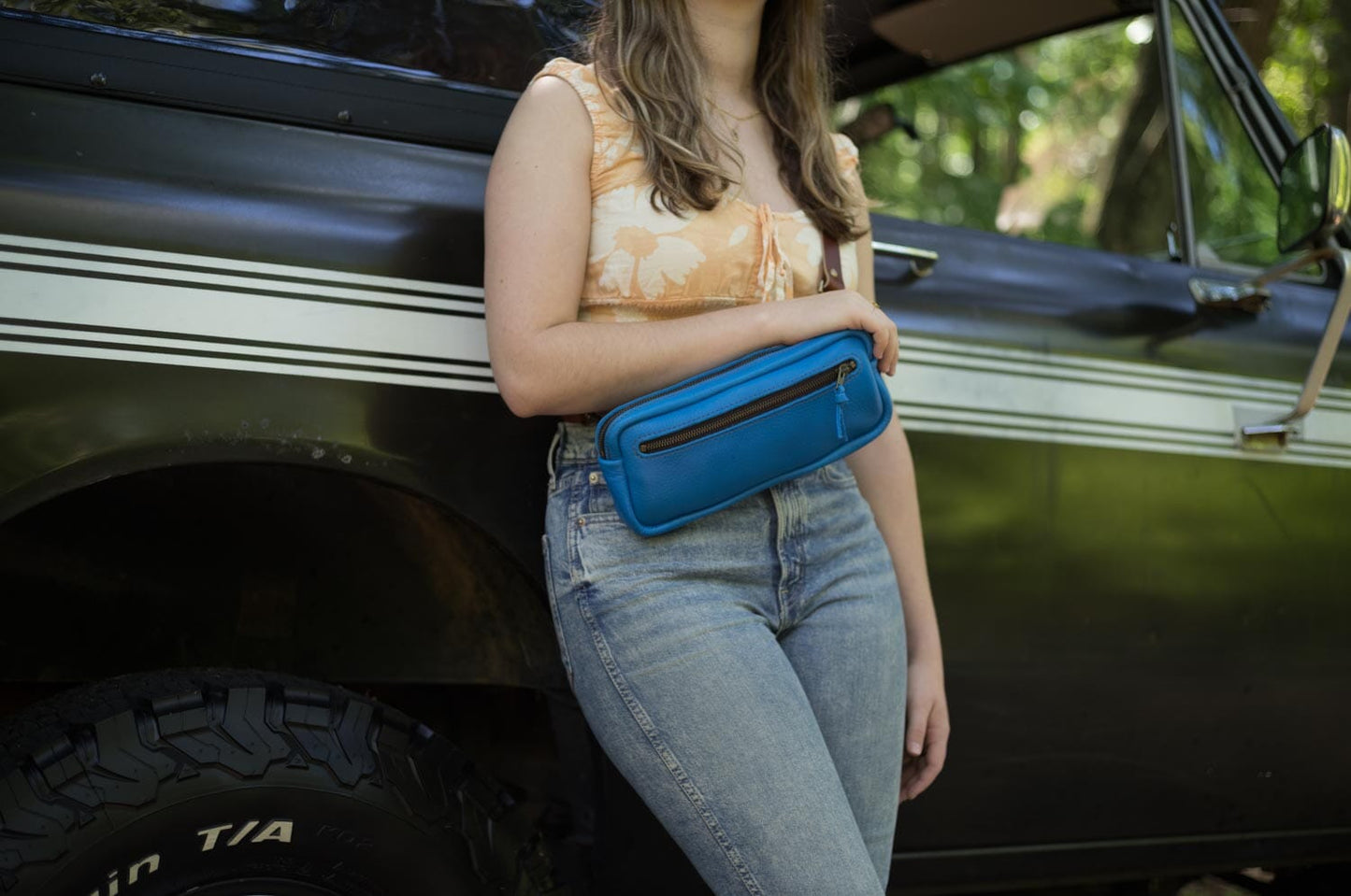 LEATHER FANNY PACK / LEATHER WAIST BAG - DELUXE - OCEAN BLUE - IN STOCK