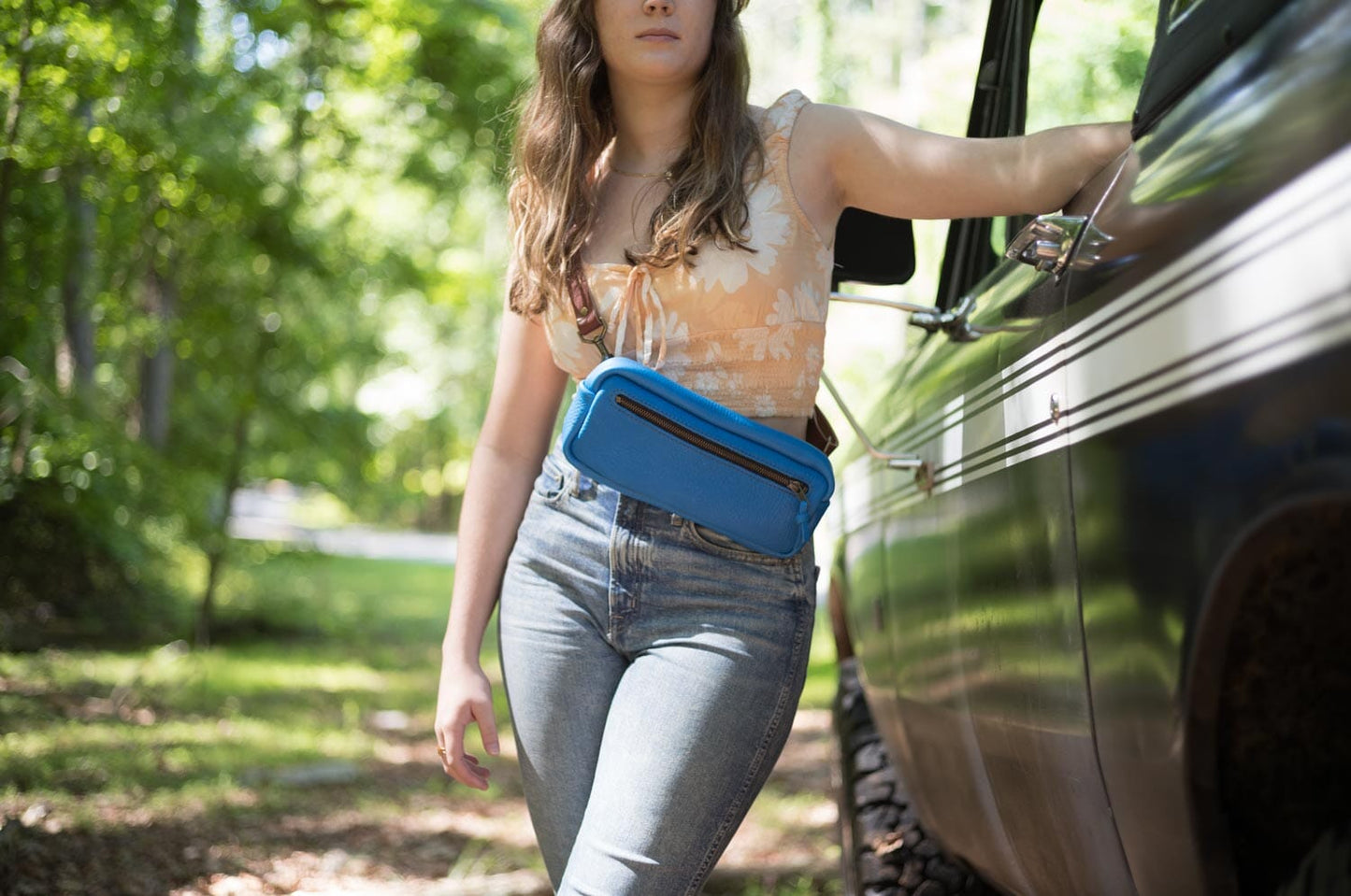 LEATHER FANNY PACK / LEATHER WAIST BAG - OCEAN BLUE - IN STOCK