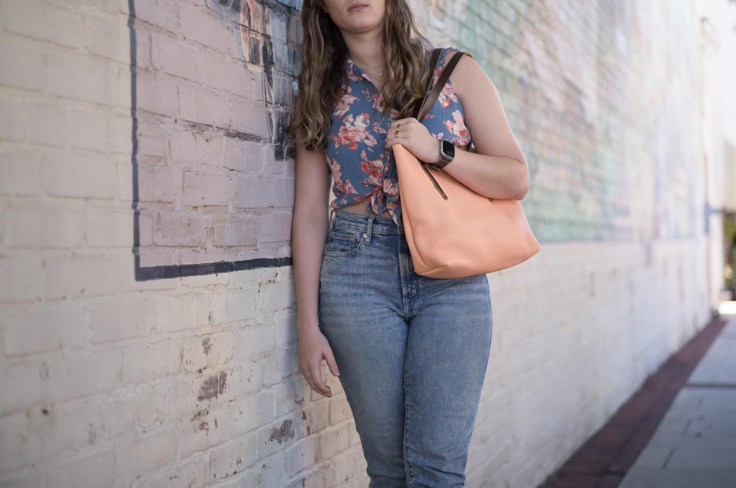 AVERY LEATHER TOTE BAG - SMALL - PEACH FUZZ