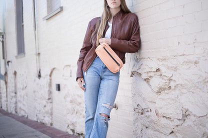 LEATHER FANNY PACK / LEATHER WAIST BAG - PEACH FUZZ