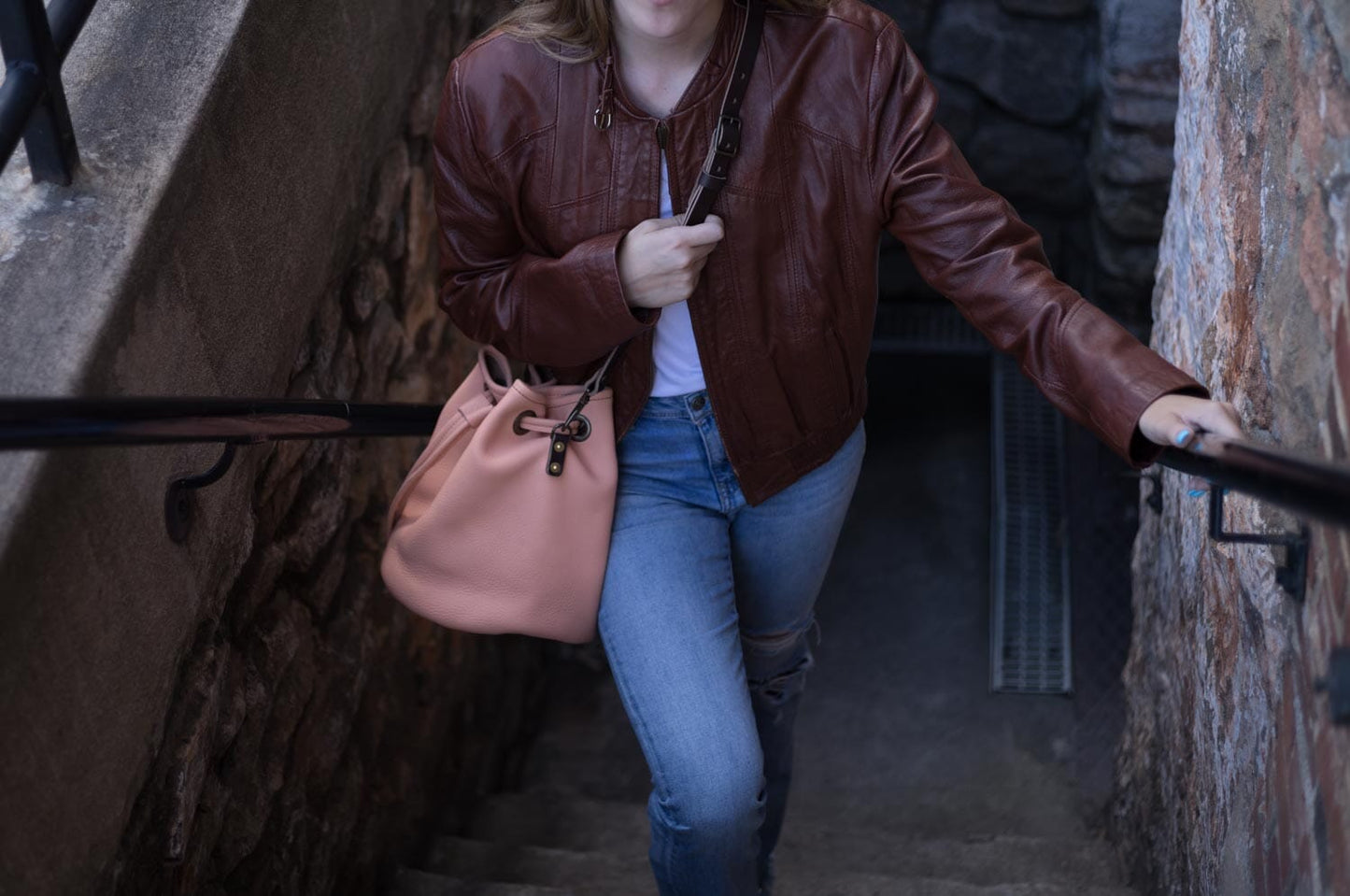 Leather Bucket Bag - Large - Peach Fuzz