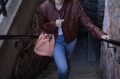 Leather Bucket Bag - Large - Peach Fuzz - In Stock