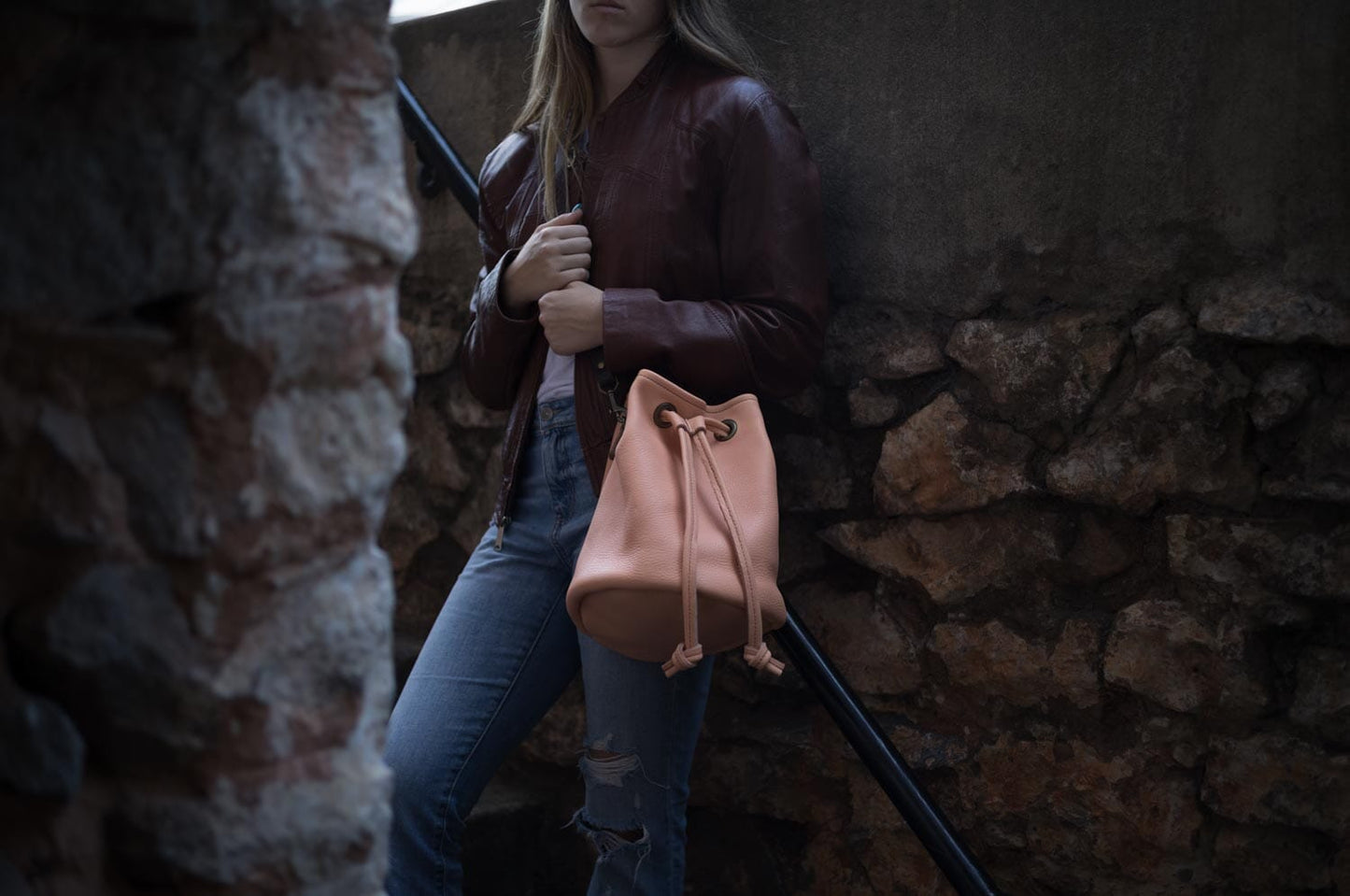 Leather Bucket Bag - Large - Peach Fuzz - In Stock