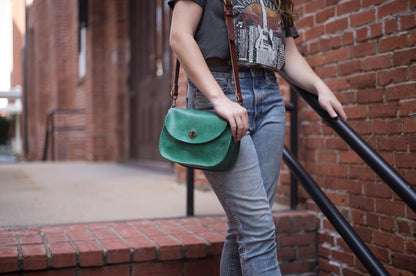 VIVIAN SATCHEL - LEATHER CROSSBODY - SMALL - PINE GREEN BISON  - IN STOCK