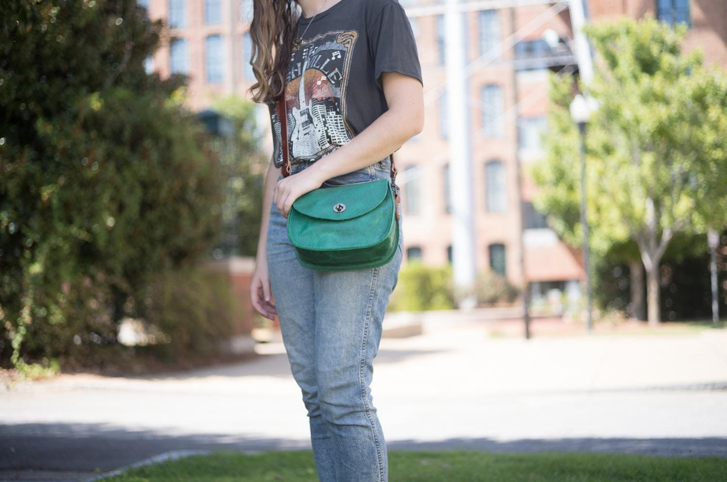 VIVIAN SATCHEL - LEATHER CROSSBODY - SMALL - PINE GREEN BISON  - IN STOCK