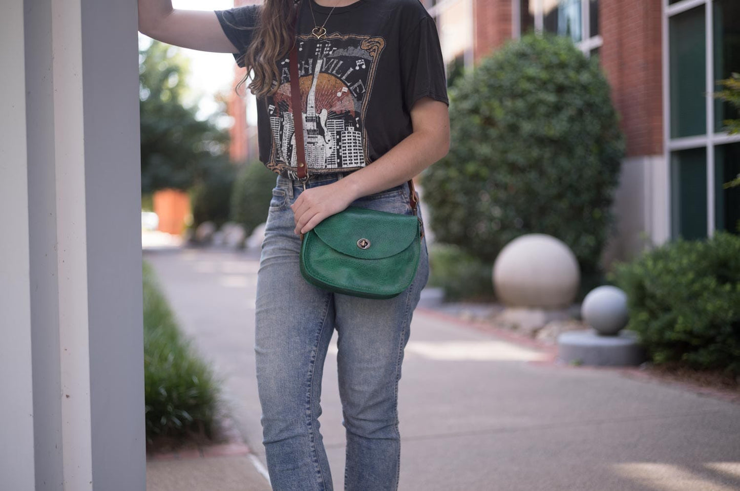 VIVIAN SATCHEL - LEATHER CROSSBODY - SMALL - PINE GREEN BISON  - IN STOCK