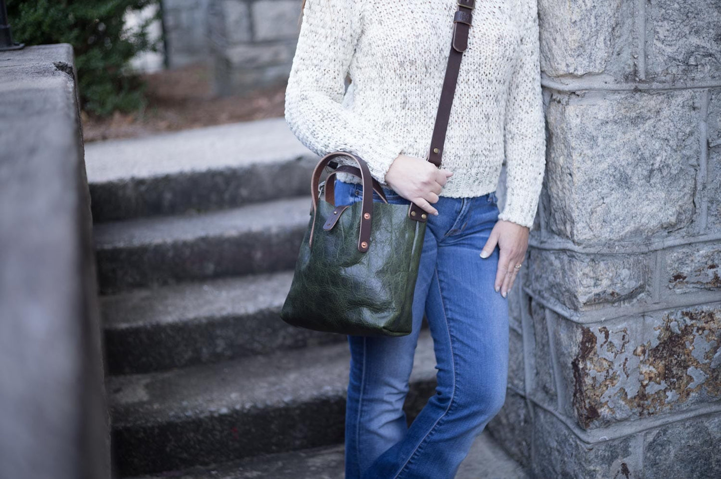 AVERY LEATHER TOTE BAG - MINI CROSSBODY - JADE BISON