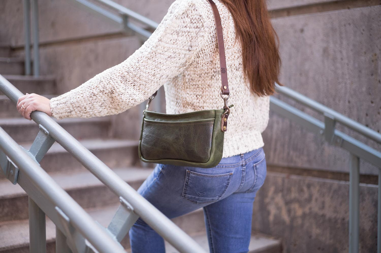 RENNIE LEATHER SHOULDER BAG -  JADE BISON