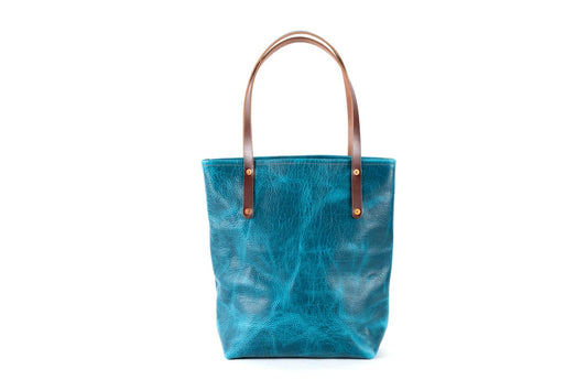 AVERY LEATHER TOTE BAG - SLIM LARGE - COBALT BISON