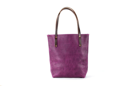 AVERY LEATHER TOTE BAG - SLIM LARGE - GRAPE BISON