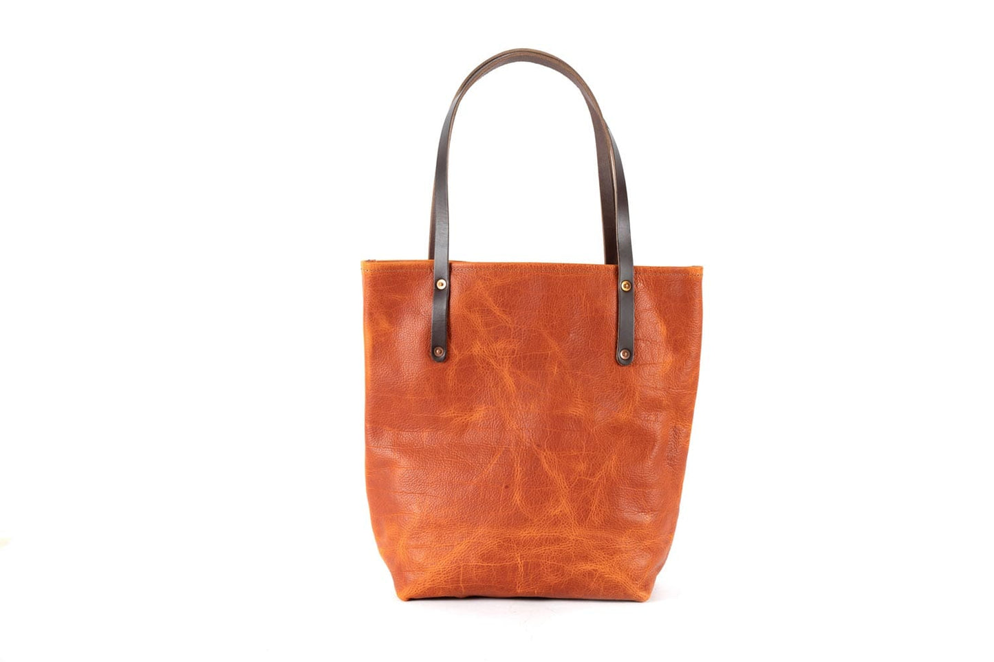 AVERY LEATHER TOTE BAG - SLIM LARGE - TANGERINE BISON