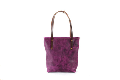 AVERY LEATHER TOTE BAG - SLIM MEDIUM - GRAPE BISON