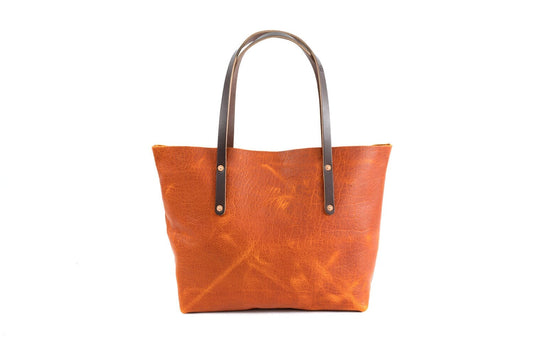 AVERY LEATHER TOTE BAG - LARGE - TANGERINE BISON (RTS)