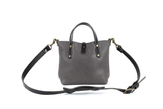 AVERY LEATHER TOTE BAG - MINI CROSSBODY - LEAD GRAY