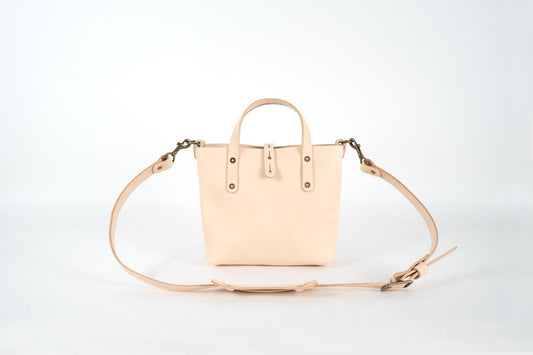 AVERY LEATHER TOTE BAG - MINI CROSSBODY - NATURAL VEG TAN